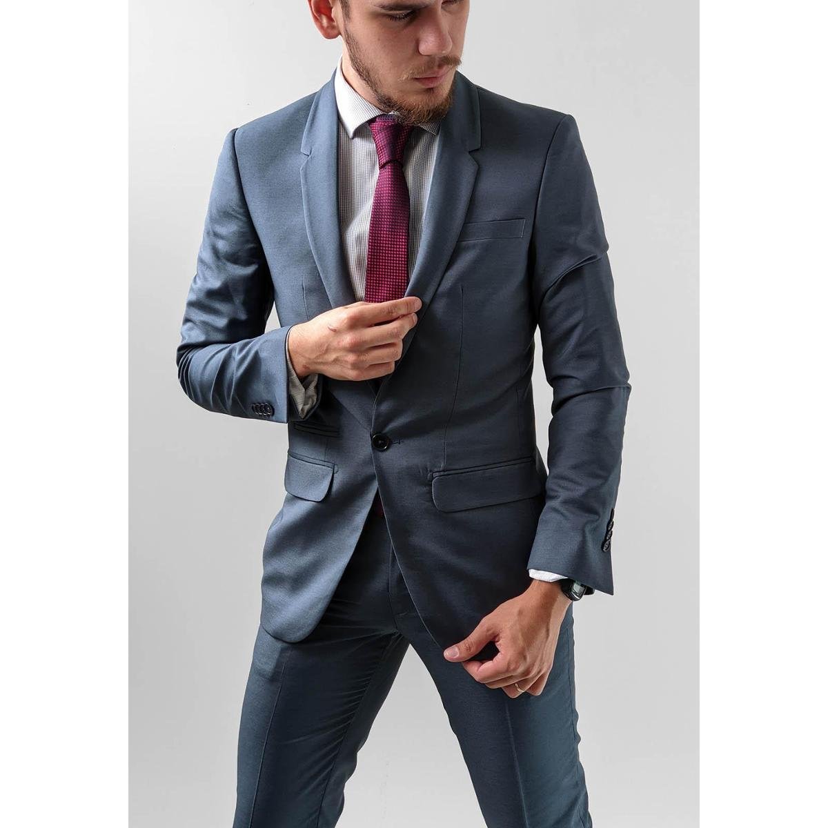 Terno Costume Raffer Super Slim Azul Acinzentado - Chumbo Menor preço em Terno Costume Raffer Super Slim Azul Acinzentado - Chumbo