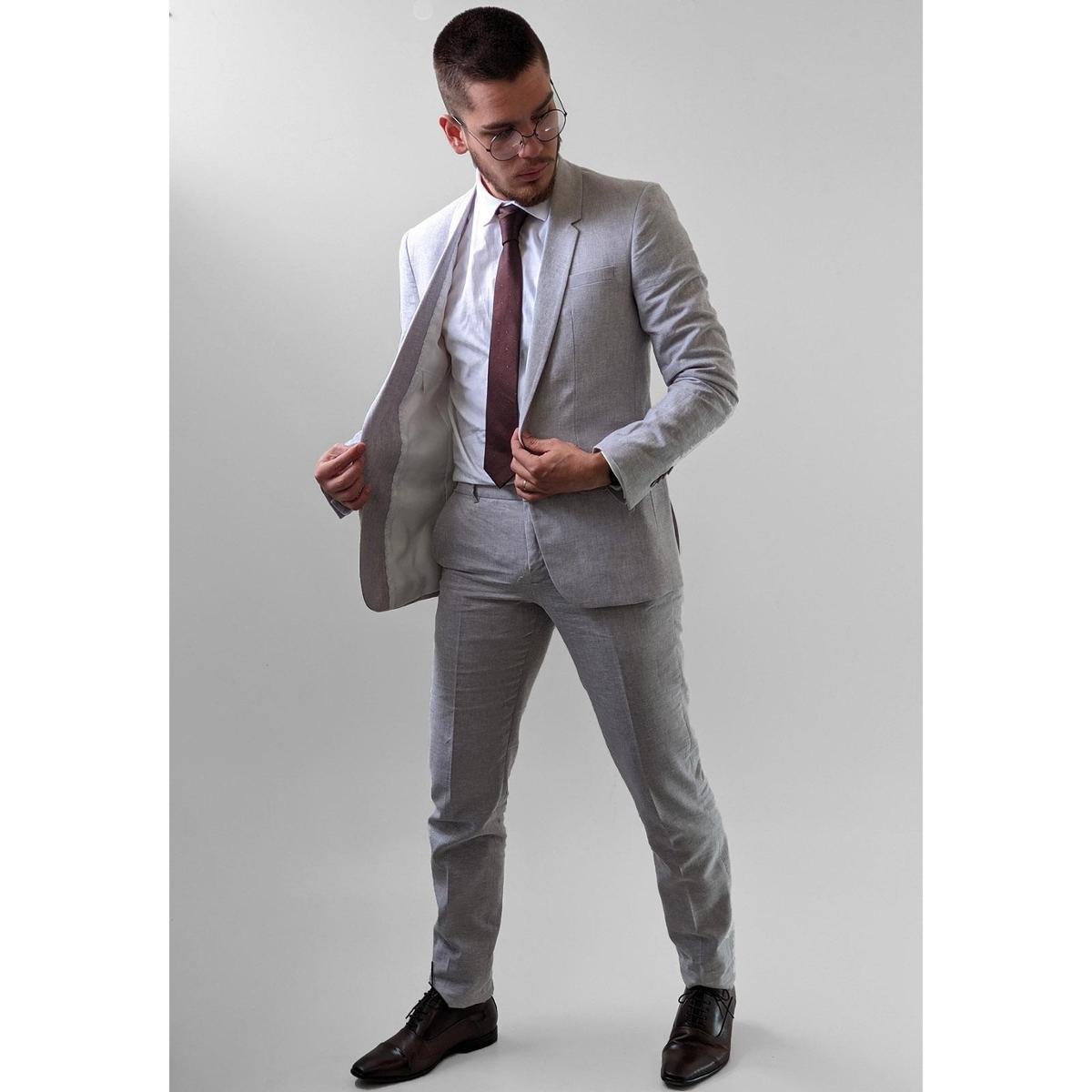 Terno Costume Raffer Super Slim Cinza Claro Com Linho - Cinza Menor preço em Terno Costume Raffer Super Slim Cinza Claro Com Linho - Cinza