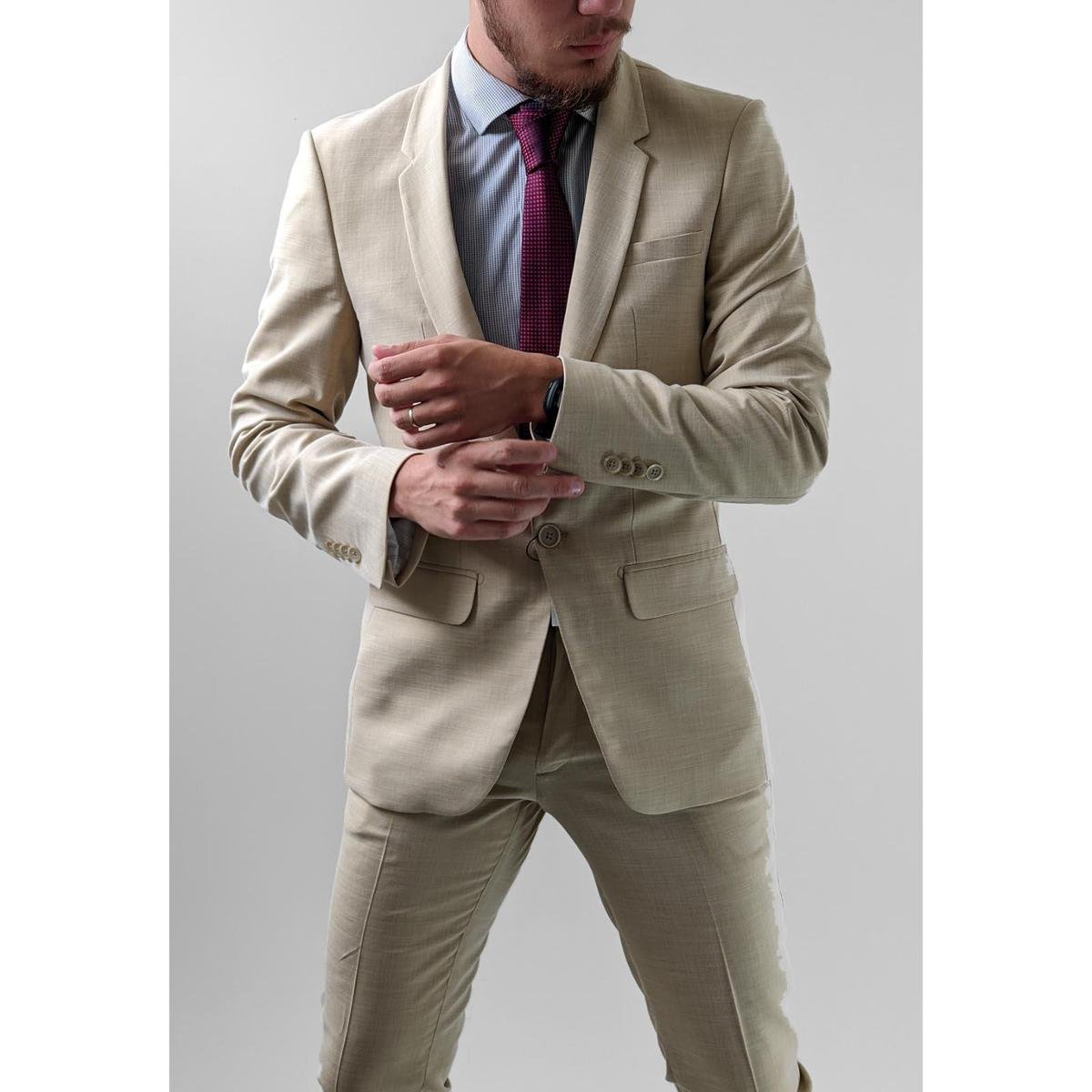 Terno Costume Raffer Super Slim Microfibra Bege - Bege Menor preço em Terno Costume Raffer Super Slim Microfibra Bege - Bege