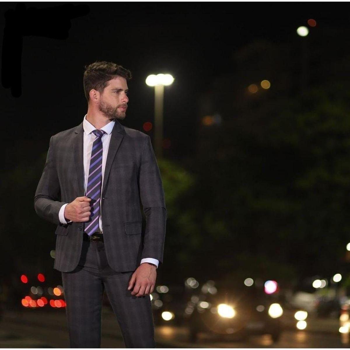 Terno Microfibra Xadrez Slim Fit Masculino - Chumbo Menor preço em Terno Microfibra Xadrez Slim Fit Masculino - Chumbo