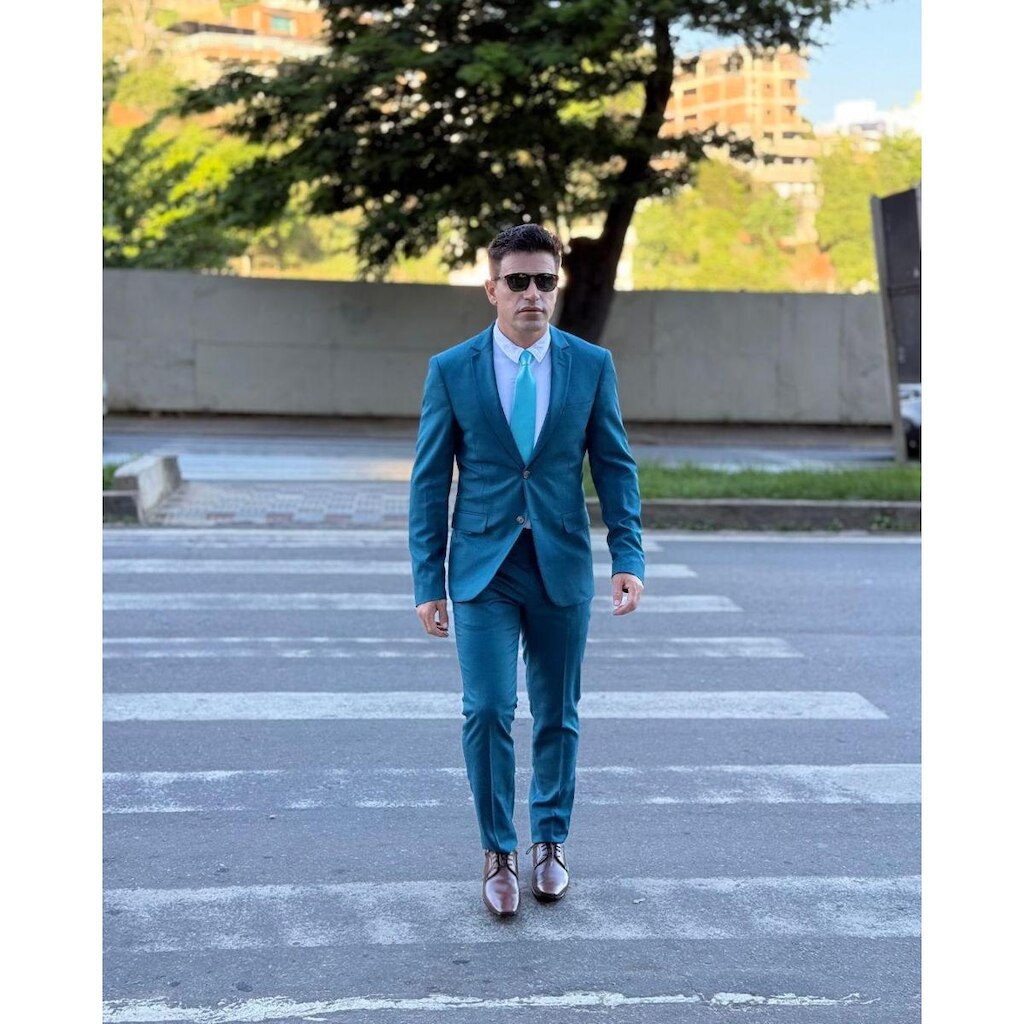 Terno Super Slim Masculino Poliviscose Azul Petróleo