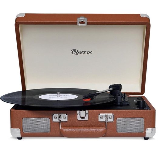 Toca Discos HI FI Raveo Sonetto Chrome, Vinyl, Bluetooth, USB, Aux, Marrom - 26401