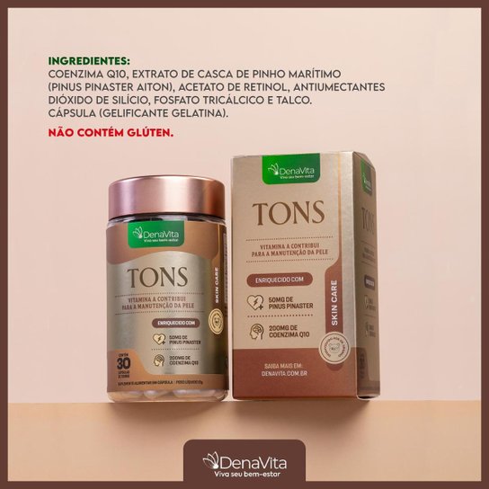 TONS Enriquecido Com Pinus Pinaster e Coenzima Q10, Clareador via Oral Denavita