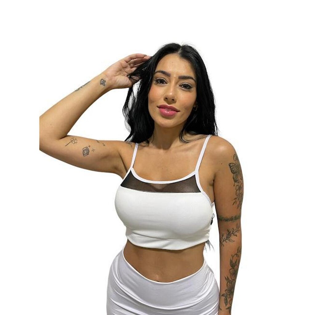 top Alcinha com tule feminino fitness com bojo removível