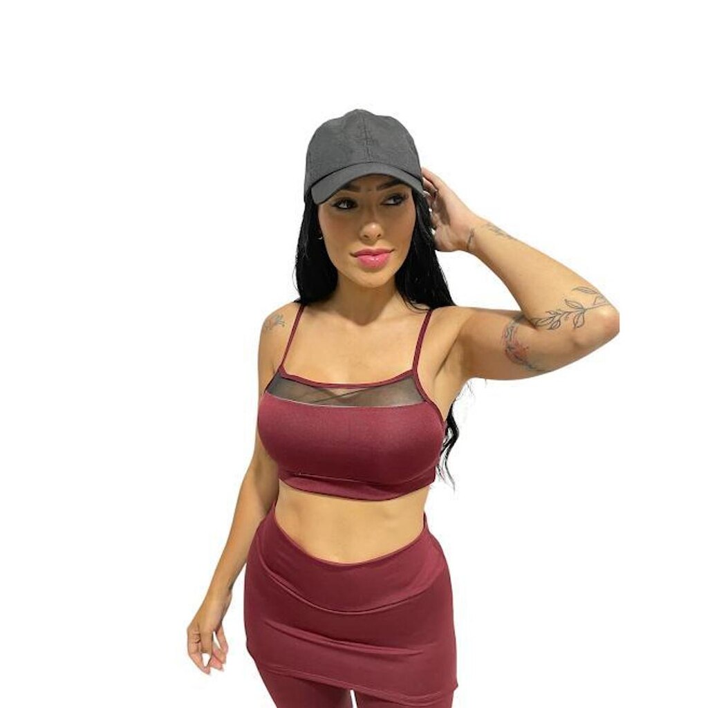 top Alcinha com tule feminino fitness com bojo removível