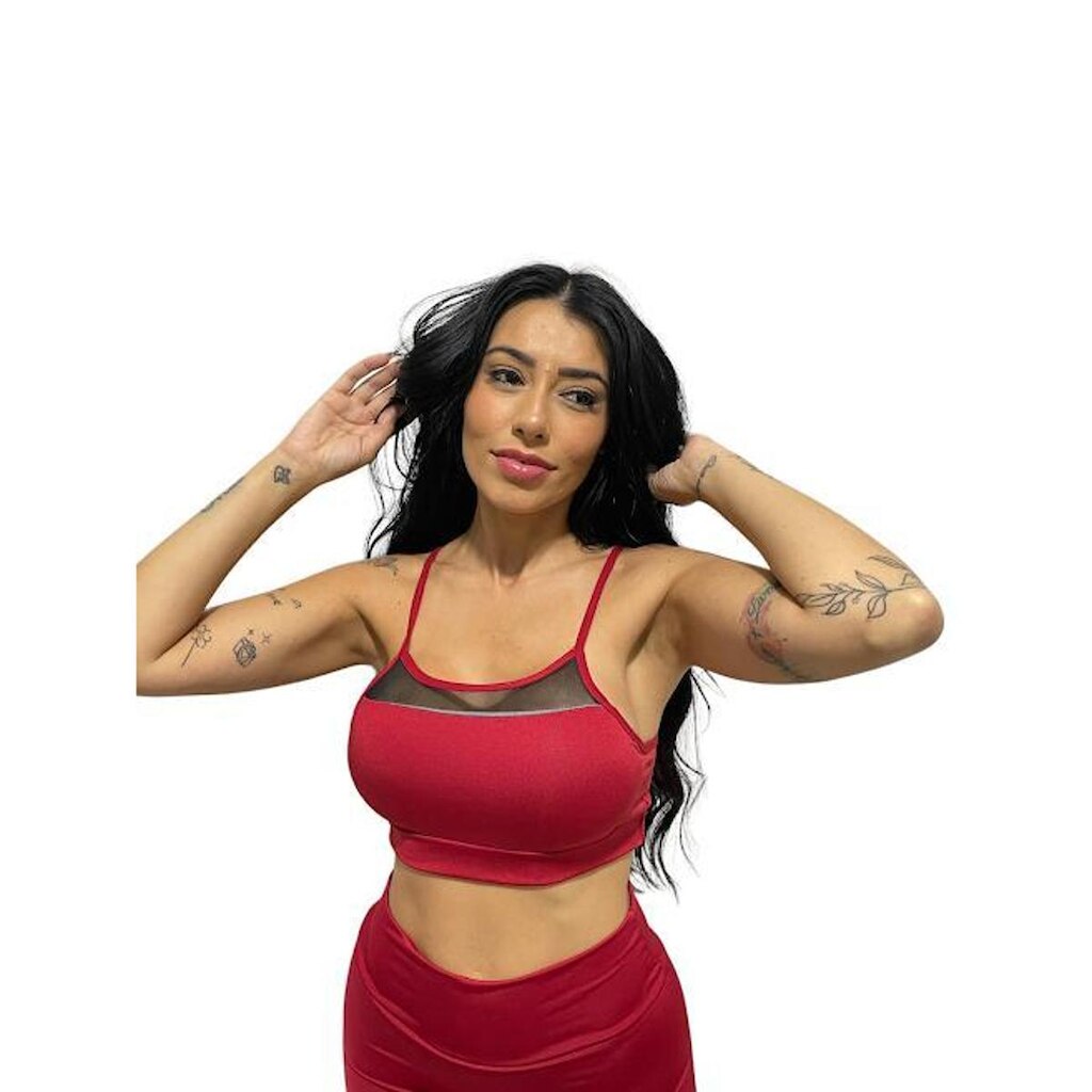 top Alcinha com tule feminino fitness com bojo removível