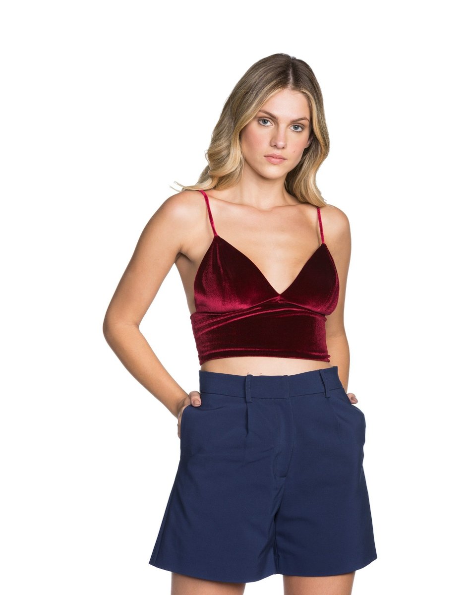 short e cropped de veludo