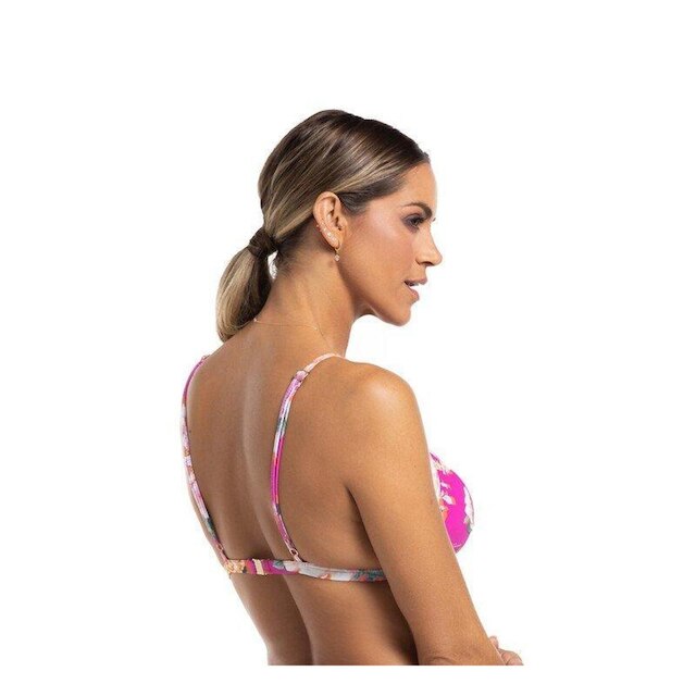 Top Biquíni Fixo Estampado Rosas Pink Power