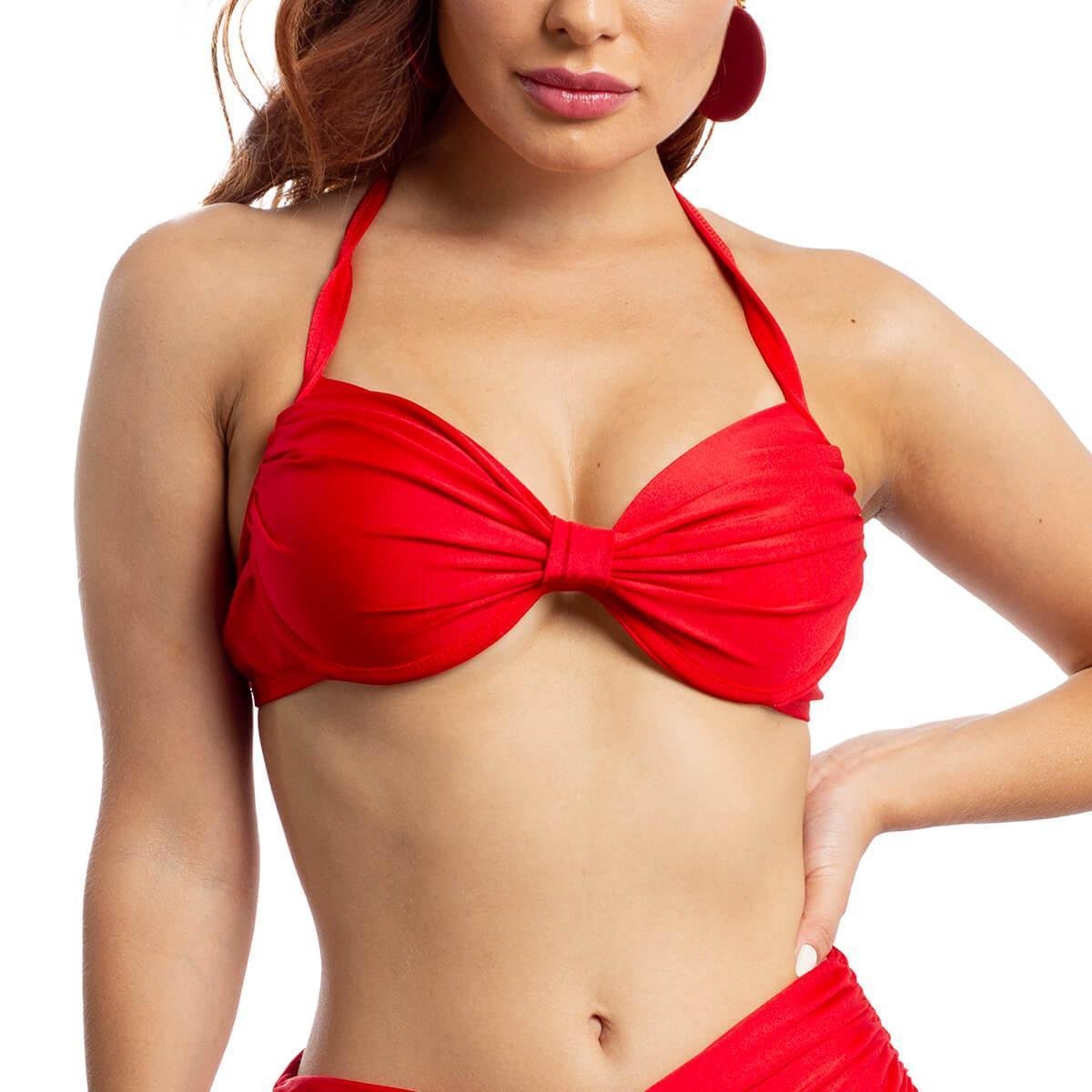 Top Biquíni Liso Com Bojo - Vermelho Menor preço em Top Biquíni Liso Com Bojo - Vermelho