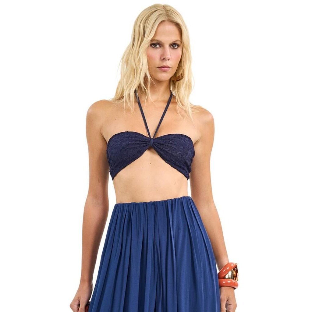 Top Colcci De Renda Slim Azul Olympic Feminino