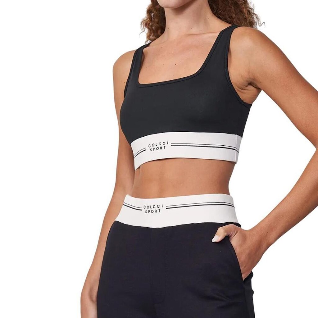 Top Colcci Slim Faixa Logo Contrast Preto/Off White Feminino