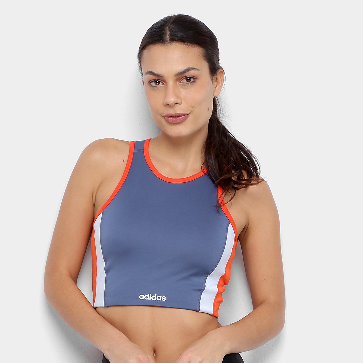 Top Cropped Adidas Enhanced Motion Bra - Cinza+Laranja Menor preço em Top Cropped Adidas Enhanced Motion Bra - Cinza+Laranja