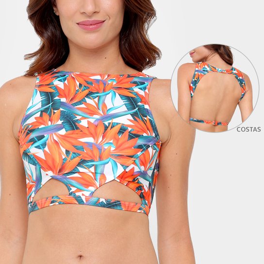 Top Cropped Água Doce Com Recortes - Laranja+Azul