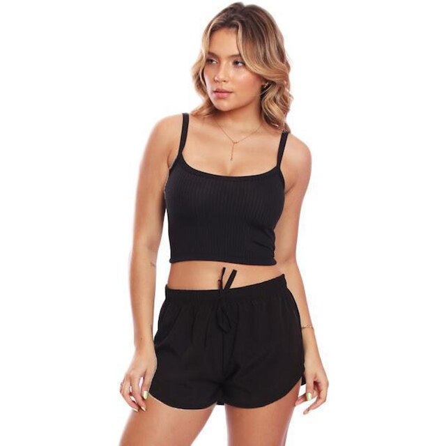 Top Cropped Alcinha Canelado Lisa Básica Feminino