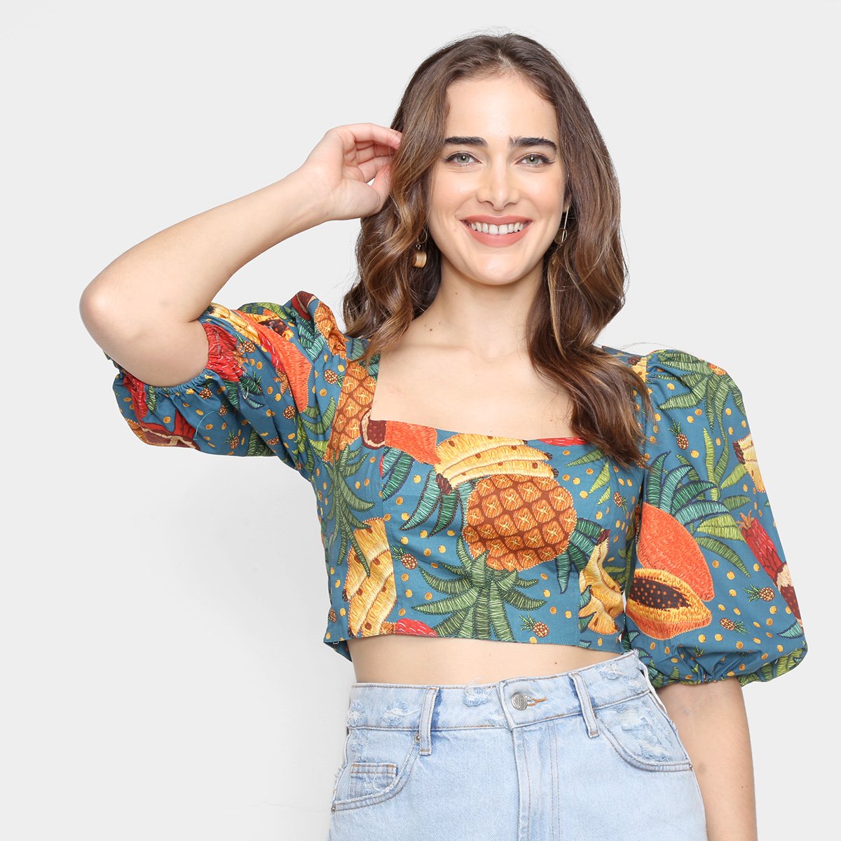 Top Cropped Farm Floresta De Fruta Feminina - Azul Menor preço em Top Cropped Farm Floresta De Fruta Feminina - Azul