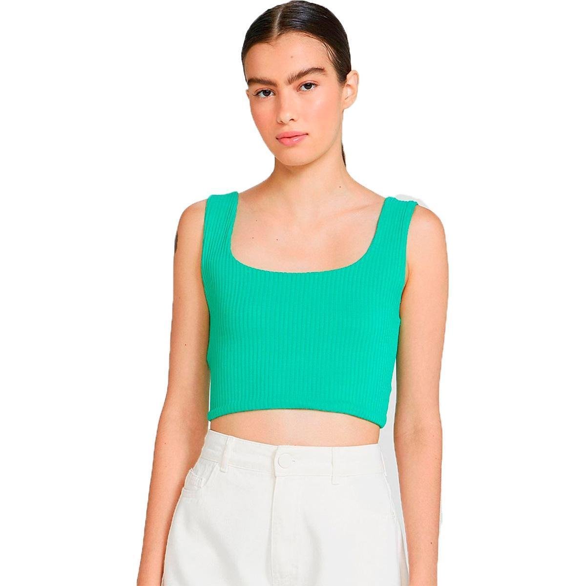 Top Cropped Feminino Canelado - 4AGT1CSN4 - Verde é boa?