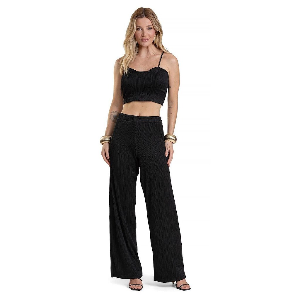 Top Cropped Feminino De Alça Texturizada Dianna Preto