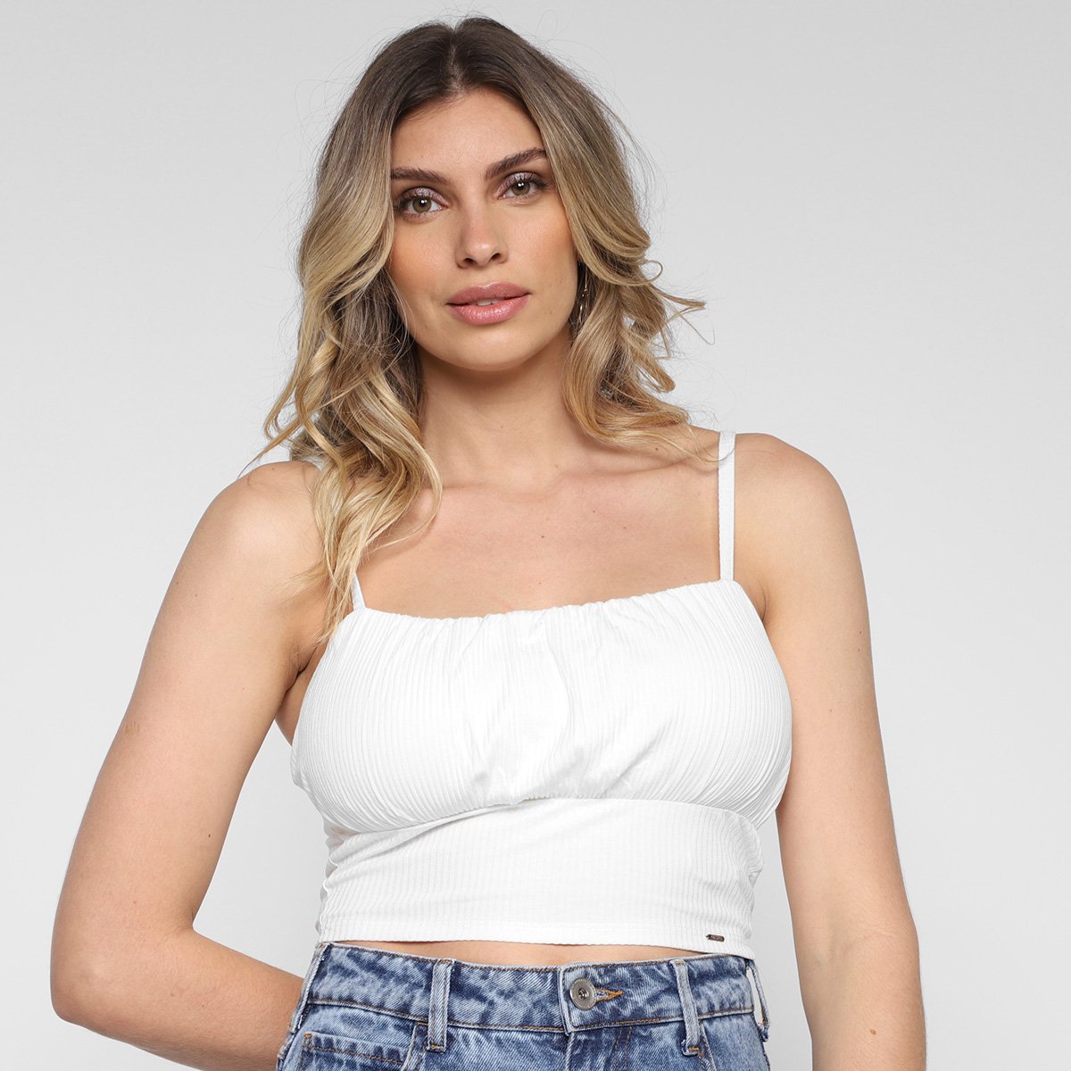 Top Cropped Lunender Canelado Sevilha Feminino - Off White Menor preço em Top Cropped Lunender Canelado Sevilha Feminino - Off White