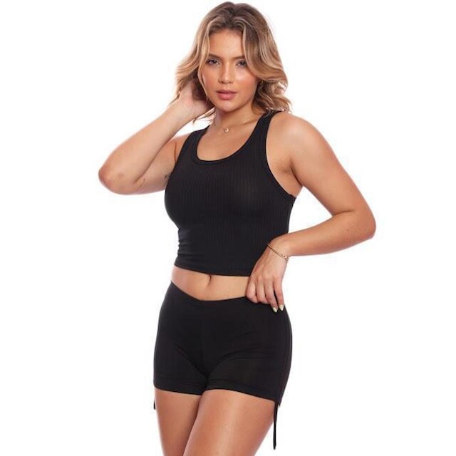 Top Cropped Regata Canelado Lisa Blusa Básica Feminino
