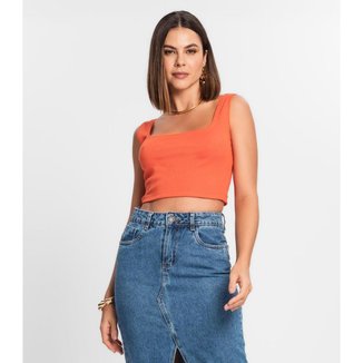Top Cropped Ribana Básico Rovitex Laranja