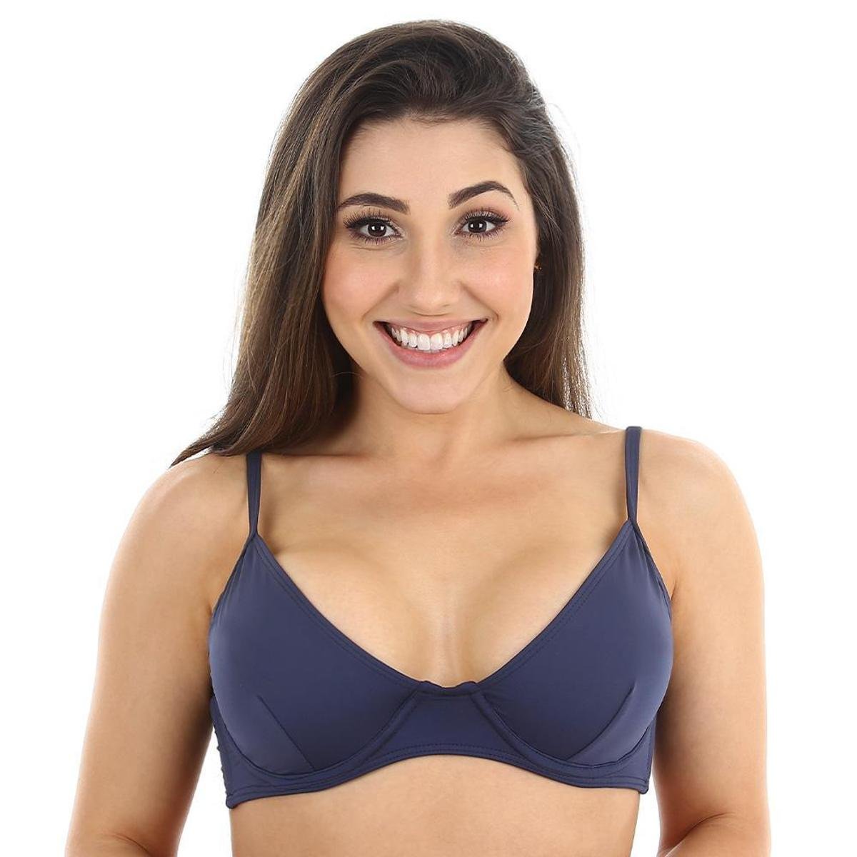 Top de biquíni Águas Claras meia taça sem bojo com aro e alça de regulagem - Marinho Menor preço em Top de biquíni Águas Claras meia taça sem bojo com aro e alça de regulagem - Marinho