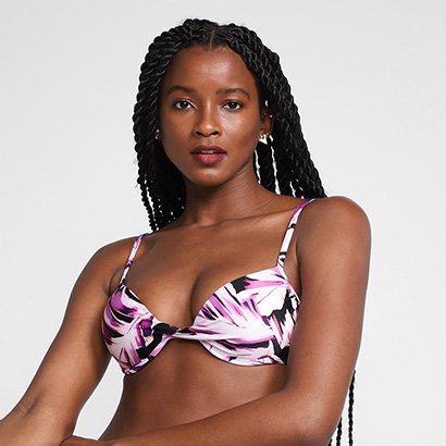 Top de Biquini Classic Meia Taça Estampado Bojo - Feminino