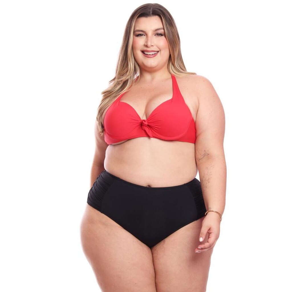 Top de Biquíni Plus Size com Bojo Liso Feminino Parte de Cima Moda Praia Piscina Verão