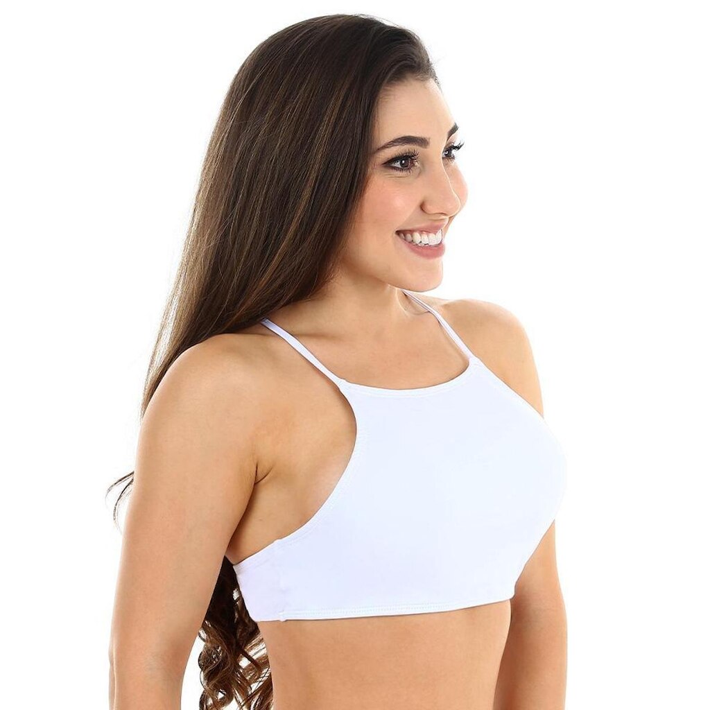 Top feminino cropped com bojo removível alça fina de amarrar nas costas Águas Claras moda praia