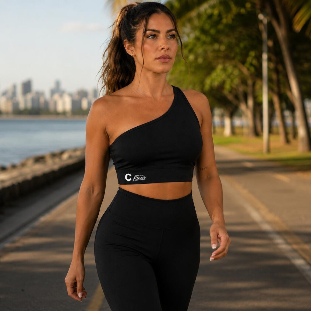 Top Feminino Fitness Ombro Único Suplex Premium Academia Musculação Media Compressão