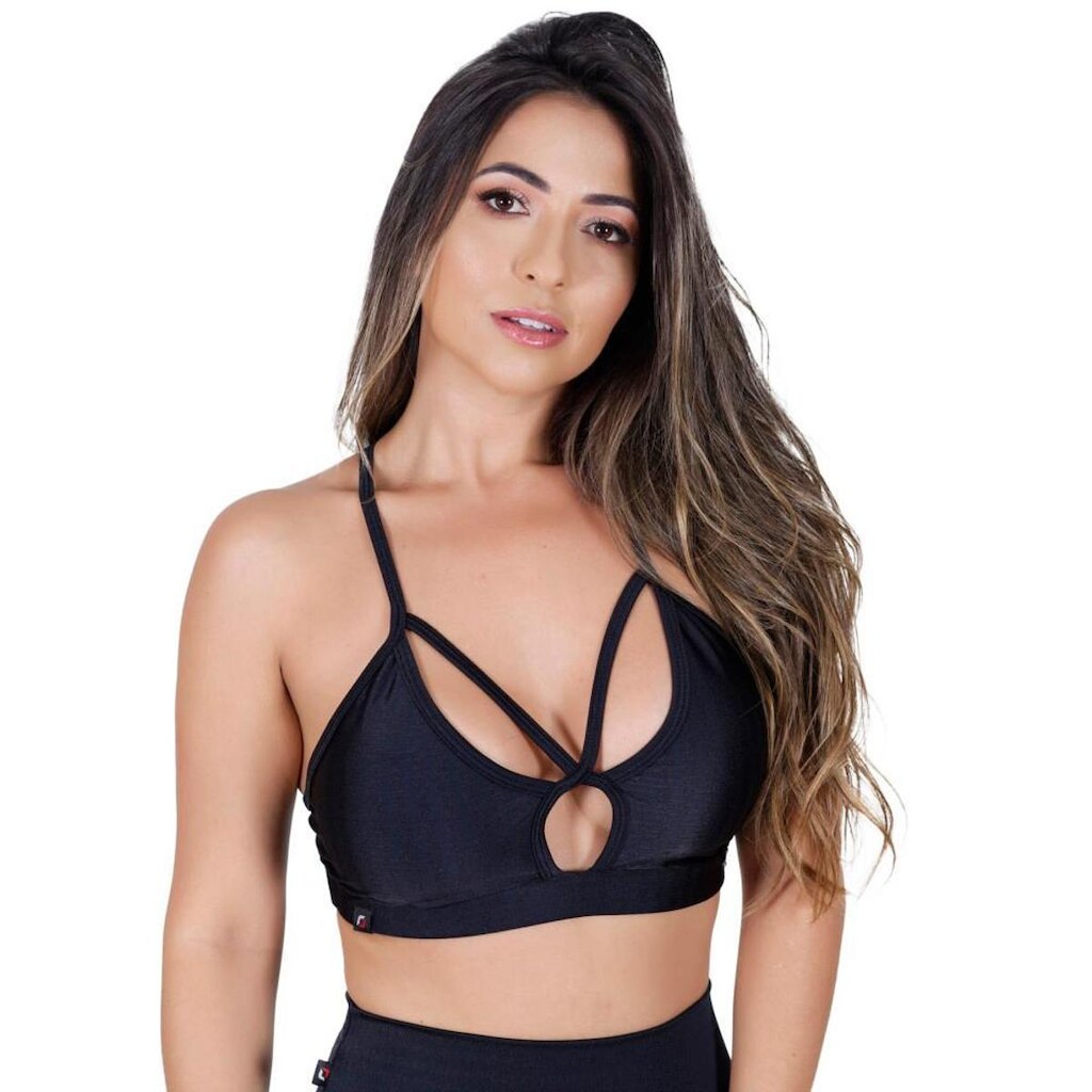TOP FITNESS ALCINHAS TIRAS DECOTE BOJO CIRRÊ POLIAMIDA FEMININO ORBIS - Azul, G
