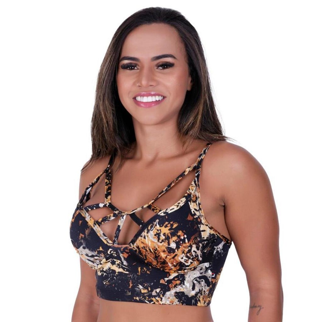 TOP FITNESS FEMININO DECOTE TIRAS BOJO CIRRÊ POLIAMIDA ESTAMPADO ORBIS