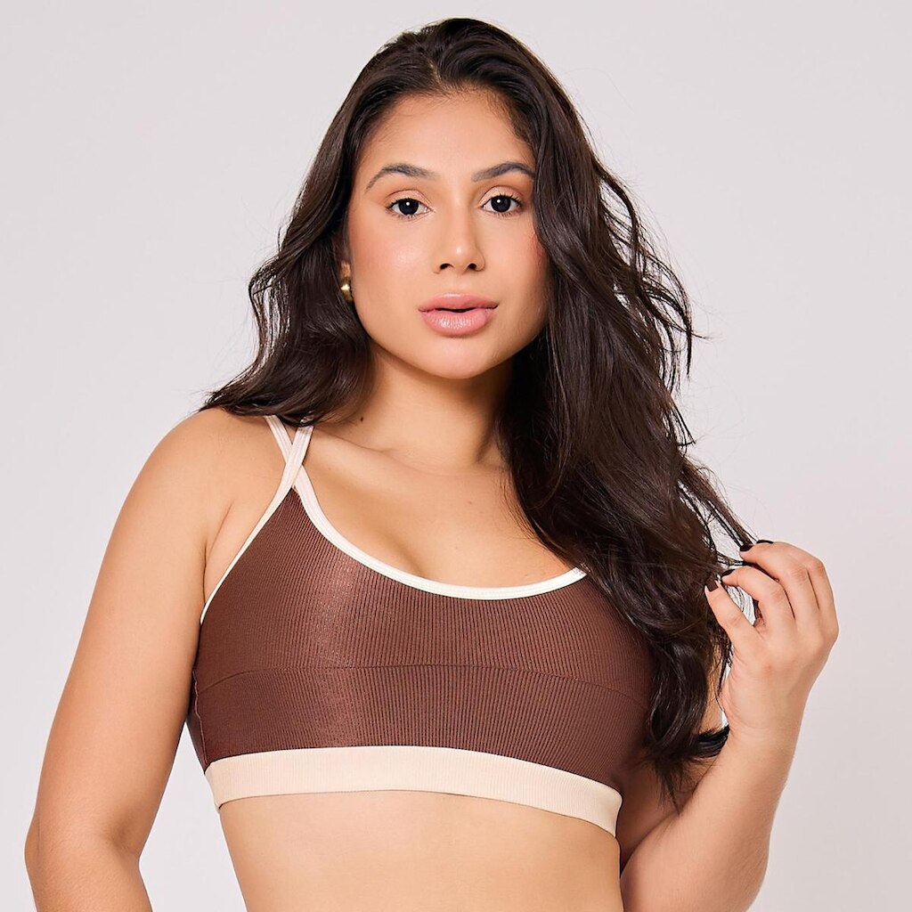 Top Fitness Feminino Micro Canelado Alta Sustentação Academia Treino Costas Cruzadas