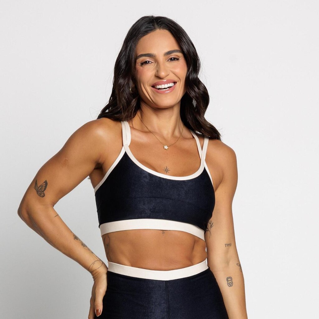 Top Fitness Feminino Micro Canelado Alta Sustentação Academia Treino Costas Cruzadas