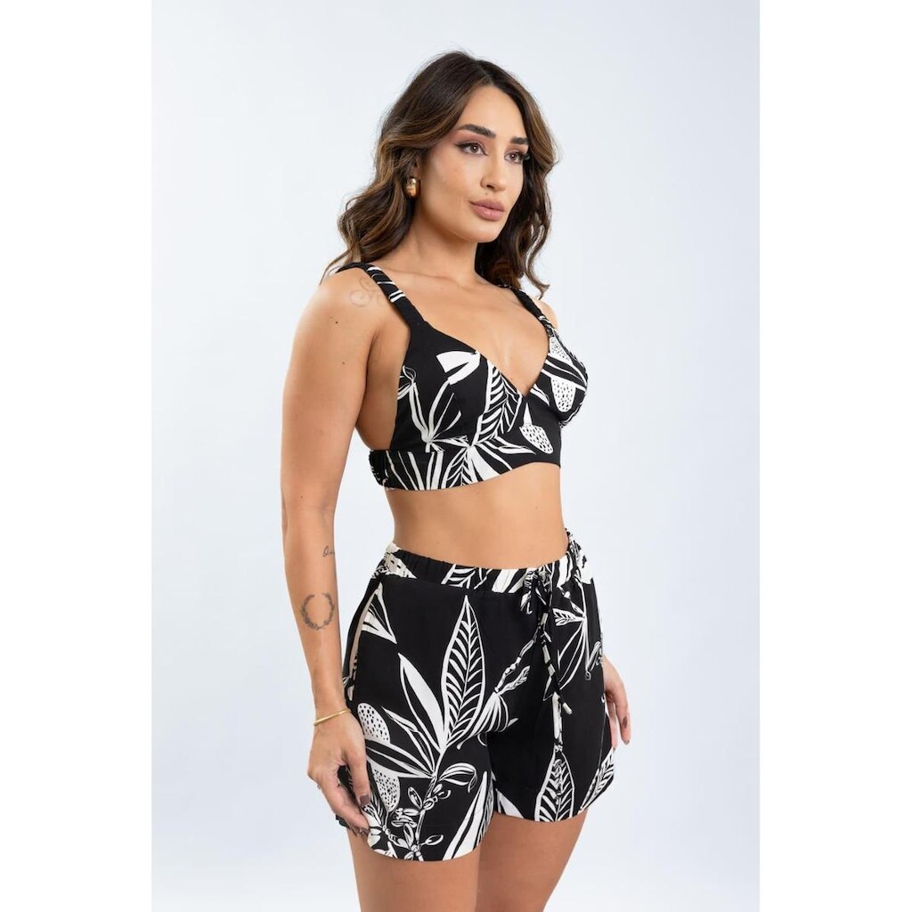 Top Floral Com Alça e Elástico Feminino Lemier Collection