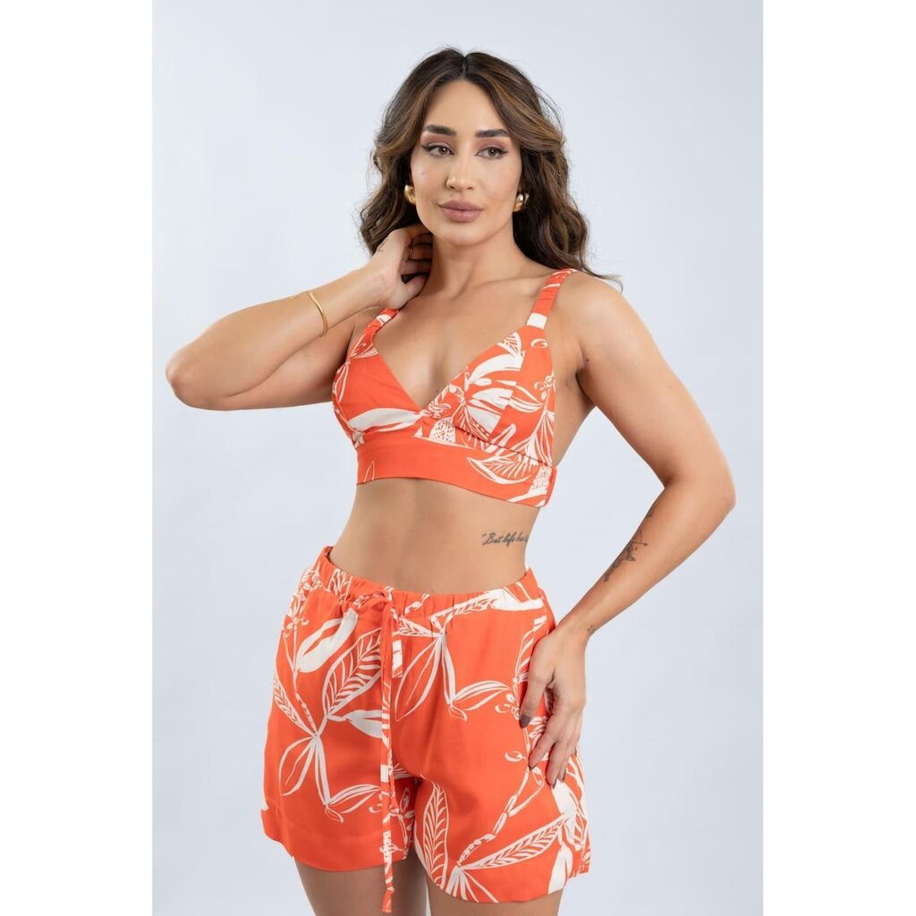 Top Floral Com Alça e Elástico Feminino Lemier Collection