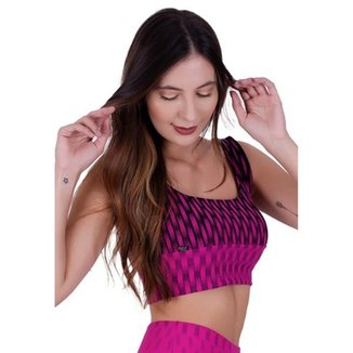 Top Jacquard Listrado Vertical Preto e Pink Toda Casual