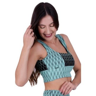 Top Jacquard Listrado Vertical Preto e Verde Toda Casual