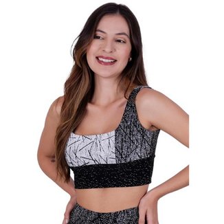 Top Jacquard Riscado Branco e Preto Toda Casual