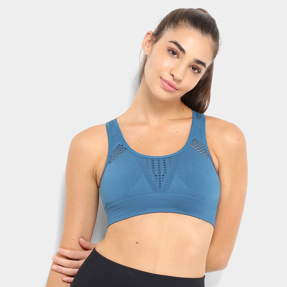 Top Lupo AF Open Air Shine Feminino Média Sustentação - Azul | Zattini