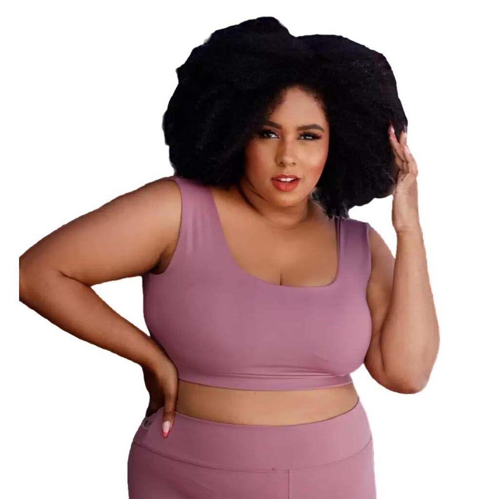 Top Plus Size Poliamida BlackOut Bojo Removível Feminino PINA FitnessWear