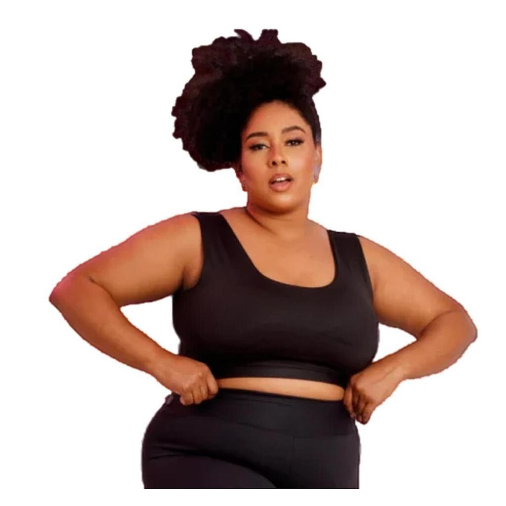Top Plus Size Poliamida BlackOut Bojo Removível Feminino PINA FitnessWear