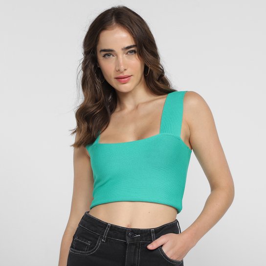 Top Tricô Animale Jeans Decote Reto Feminino - Verde