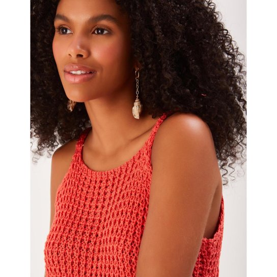 Top Zinzane Tricot Ponto Crochet Feminino - Laranja