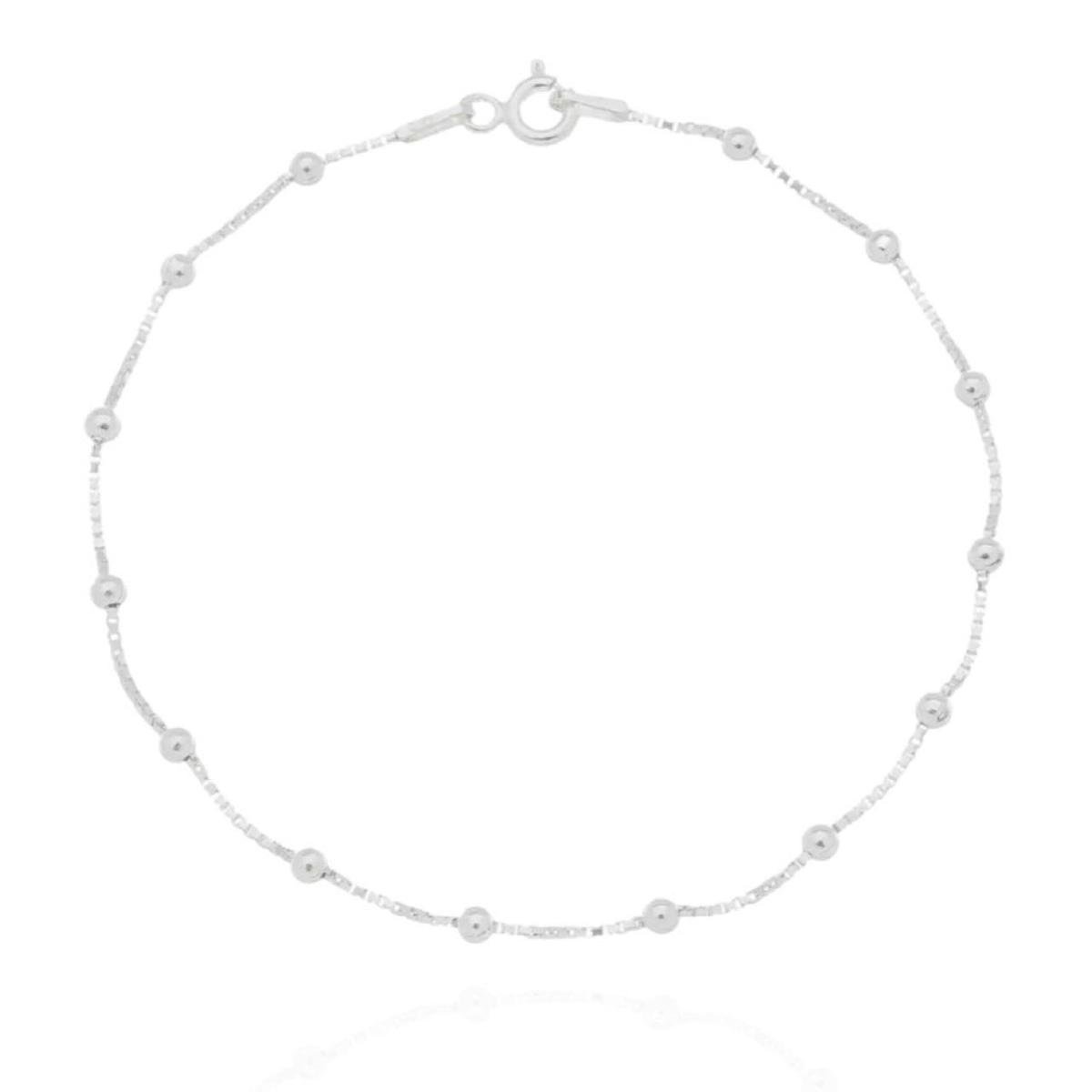 Tornozeleira Feminina de Prata 925 Legitima Veneziana com Bolinhas - Prata Menor preço em Tornozeleira Feminina de Prata 925 Legitima Veneziana com Bolinhas - Prata