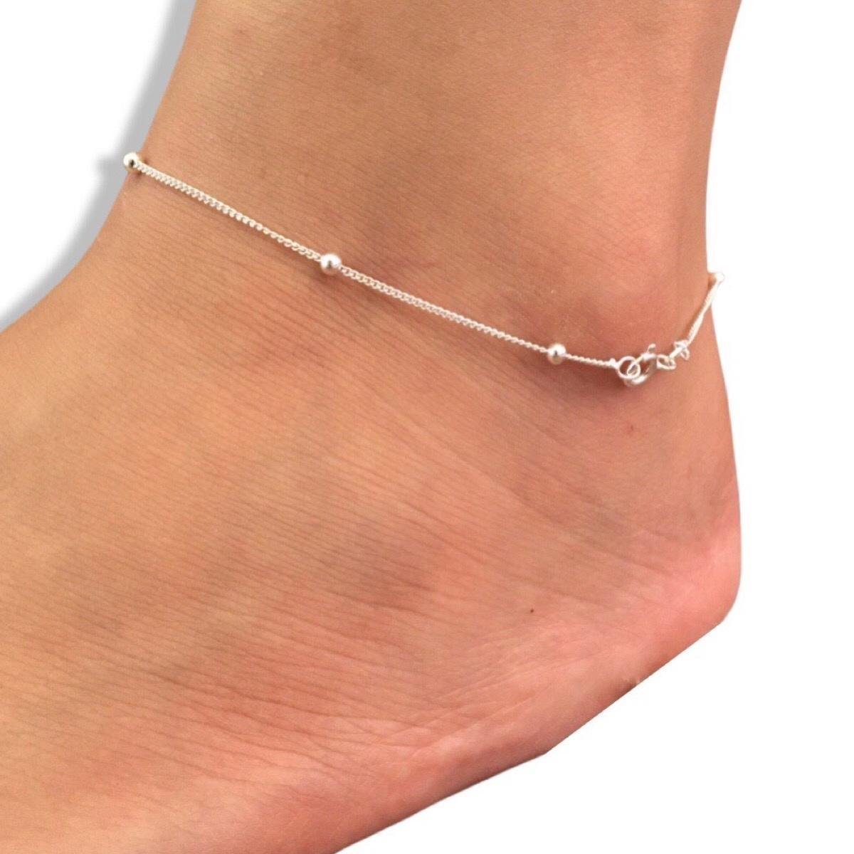 Tornozeleira Feminina Delicada de Prata 925 Grume com Bolinhas - Prata Menor preço em Tornozeleira Feminina Delicada de Prata 925 Grume com Bolinhas - Prata