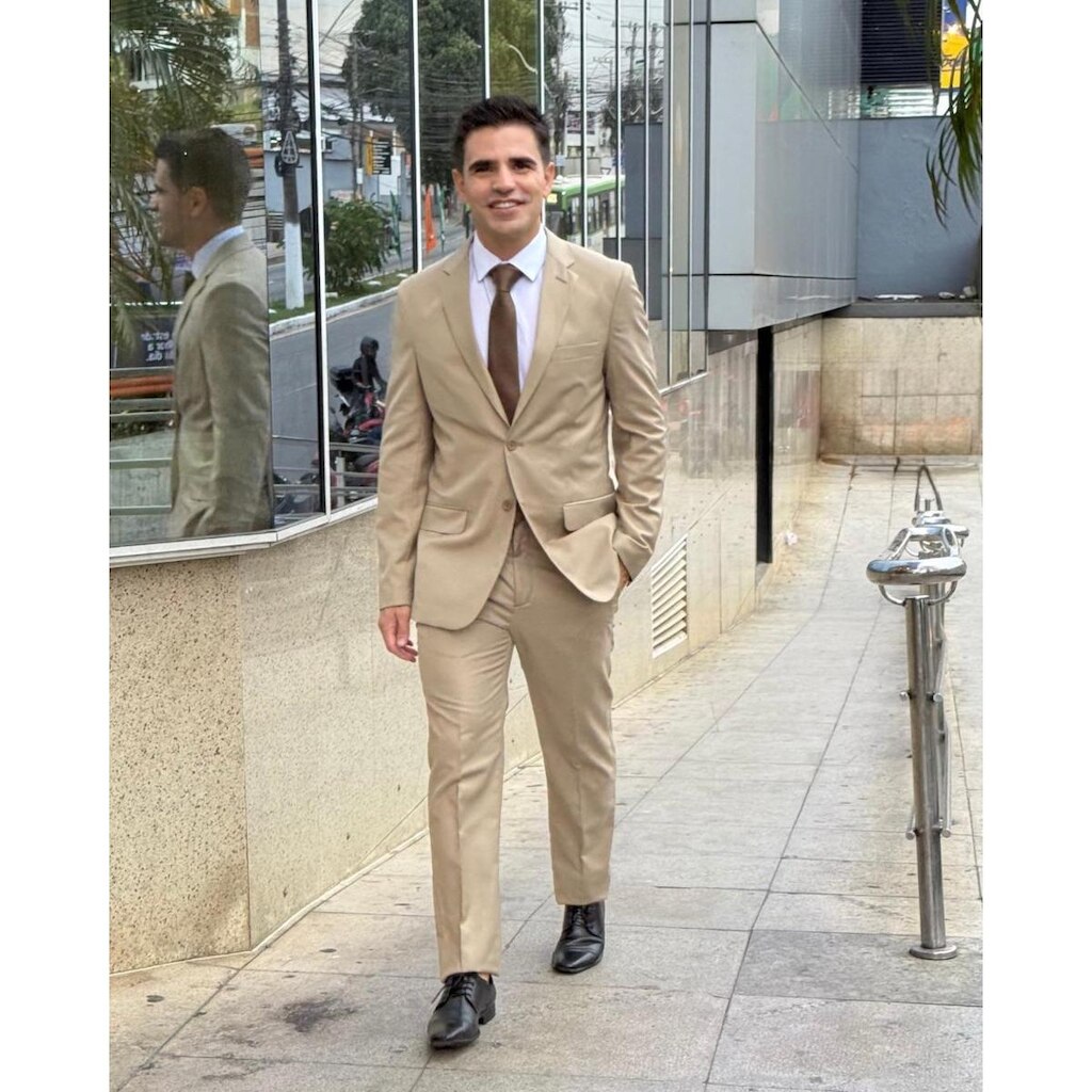 Traje Masculino Slim Poliviscose Bege