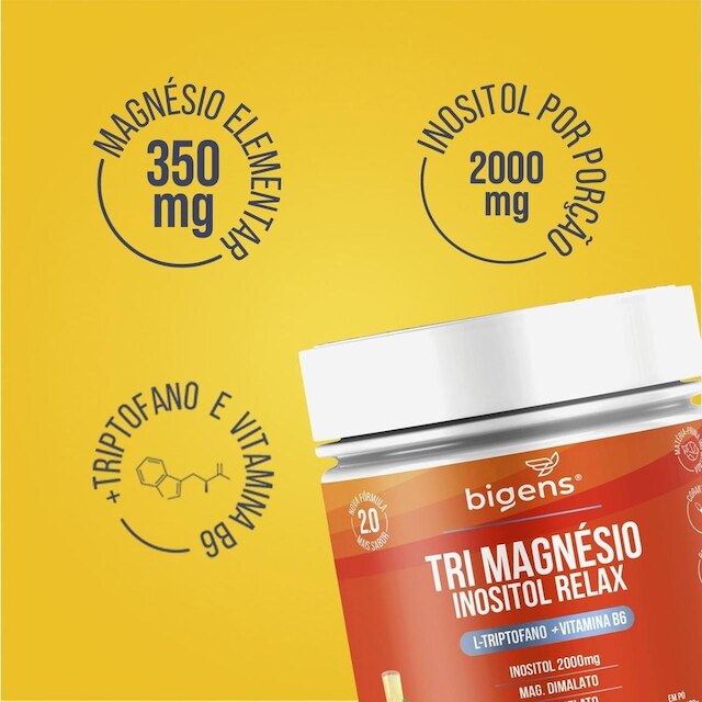 Tri Magnésio Inositol 2000mg Relax Triptofano + Vitamina B6 180g - Bigens