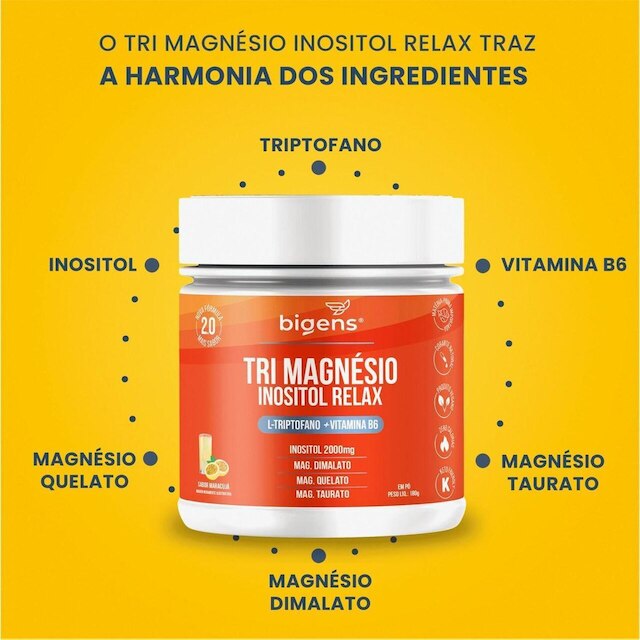 Tri Magnésio Inositol 2000mg Relax Triptofano + Vitamina B6 180g - Bigens