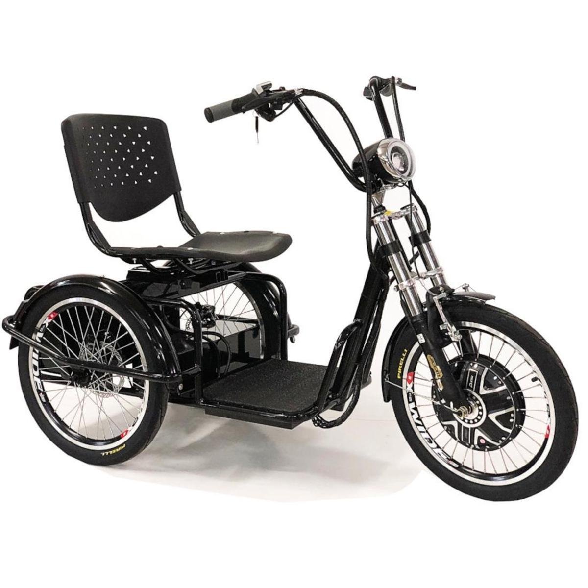 Triciclo Elétrico 800W Freio a Disco com Ré Farol e Alarme Fox Preto Menor preço em Triciclo Elétrico 800W Freio a Disco com Ré Farol e Alarme Fox Preto