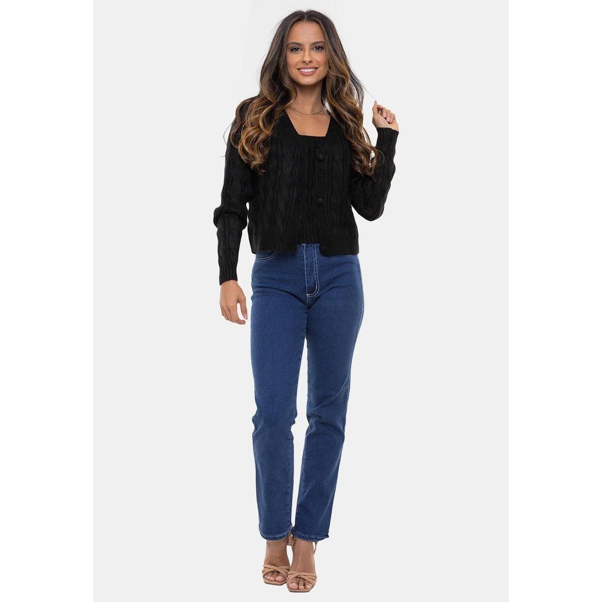 Tricô Conjunto Twin Set Pink Tricot Trançado Com Regata e Casaco Feminino - Preto Menor preço em Tricô Conjunto Twin Set Pink Tricot Trançado Com Regata e Casaco Feminino - Preto